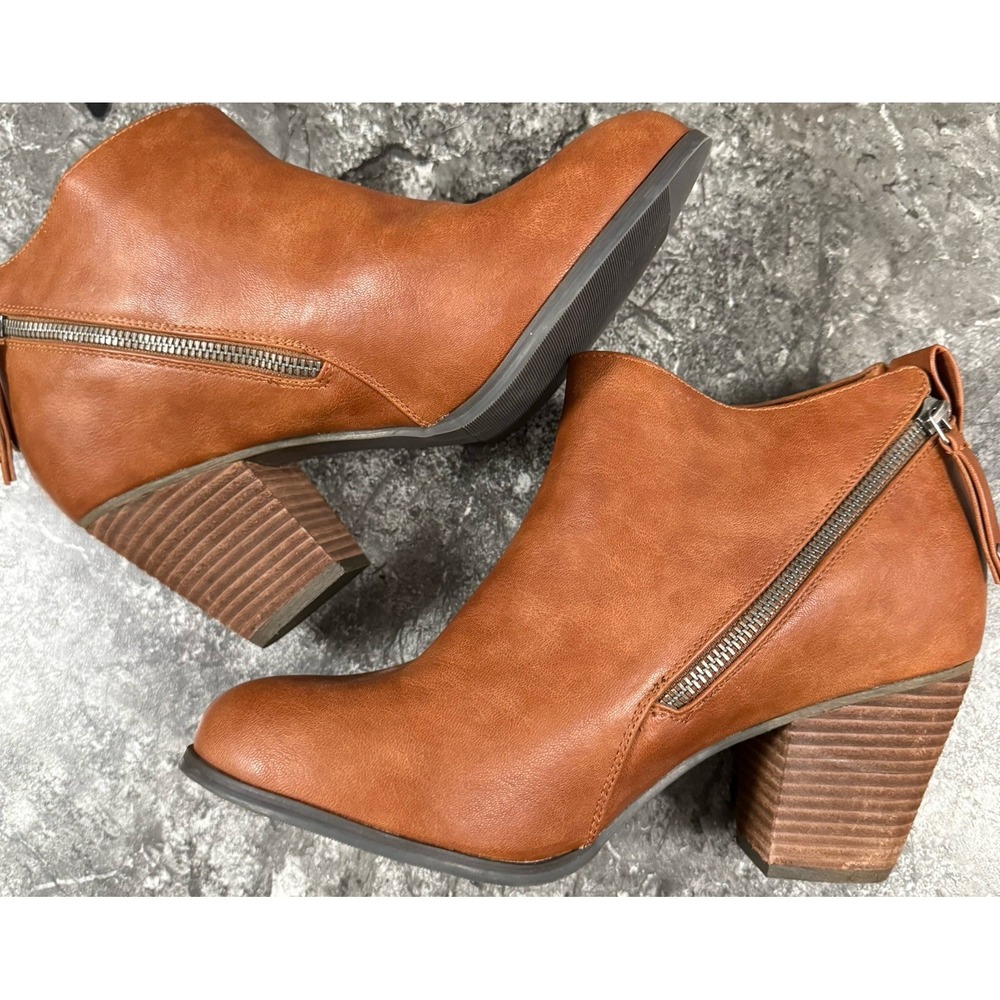 Luoika Womens Double Zip Stacked Heel Extra Wide Ankle‎ Boots Tan Sz 10.5XW - Picture 4 of 10